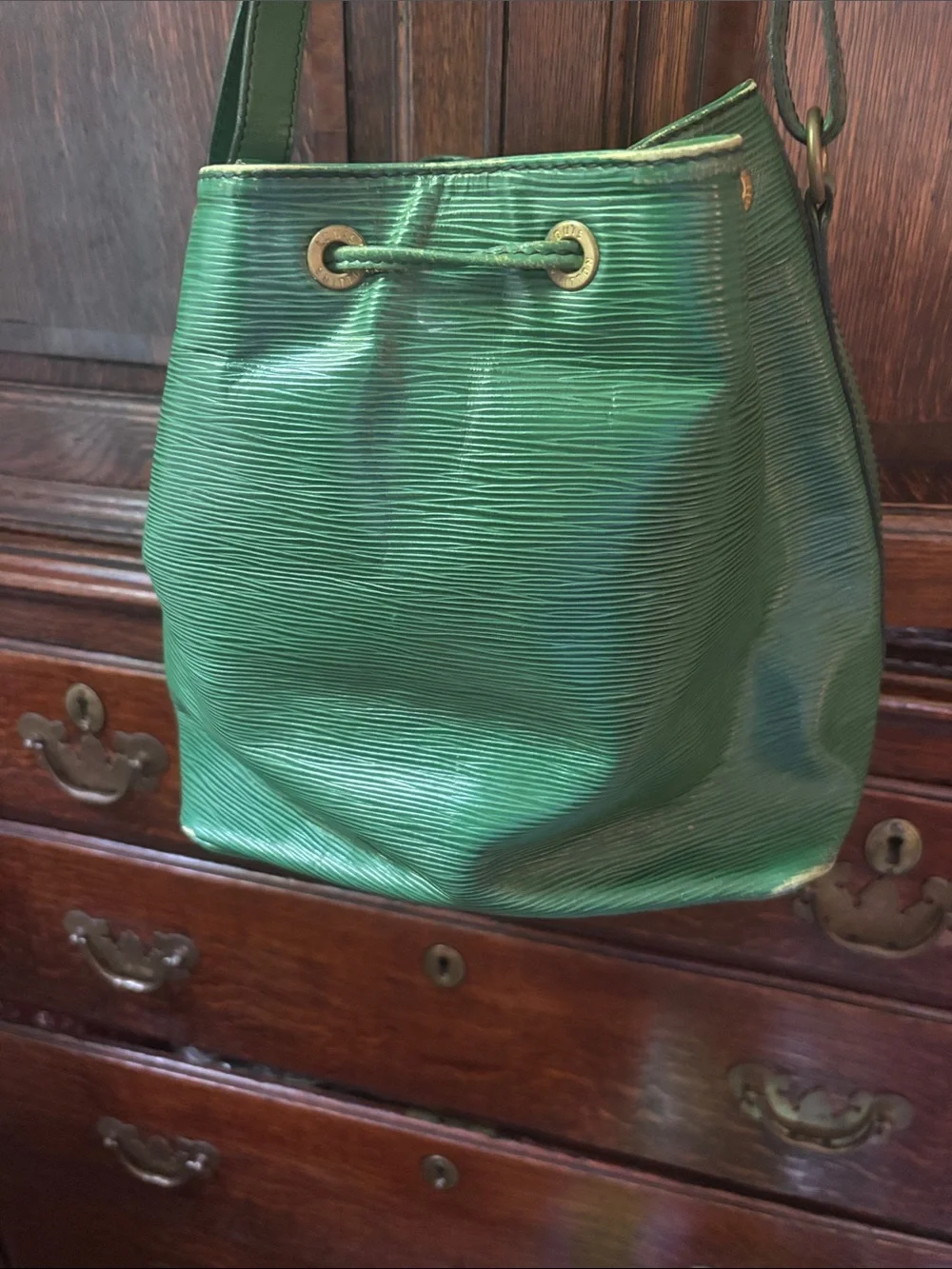 LV Epi Noe green Textured Drawstring Shoulder Bucket Bag - Picture 6 of 9